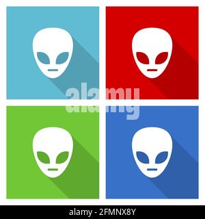 Alien Face Icon Set, flache Design-Vektor-Illustration in eps 10 für webdesign und mobile Anwendungen in vier Farboptionen Stock Vektor