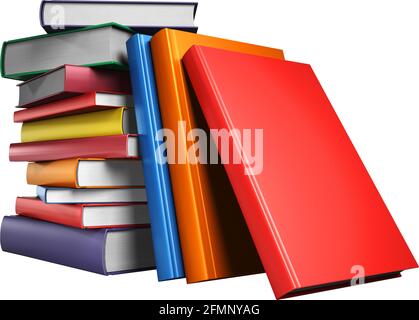 Ein Stapel vielfarbiger Bücher. Bildungskonzept, zurück zur Schule. 3d-Illustration Stockfoto