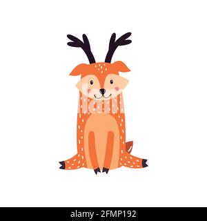 Hirsch Cartoon Illustration Design.Cute bambi Tier Vektor.Frohe weihnachtskarte. Stock Vektor
