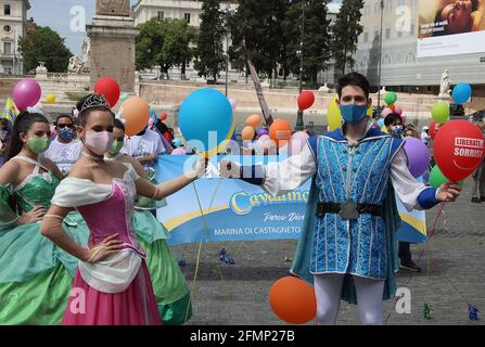 Rom, Italien. Mai 2021. Rom, Demonstration der Arbeiter der Themen- und Wasserparks, um die Regierung zu bitten, dass die Vergnügungsparks vor dem 1. Juli 2021 wiedereröffnet werden. Bild: Kredit: Unabhängige Fotoagentur/Alamy Live News Stockfoto
