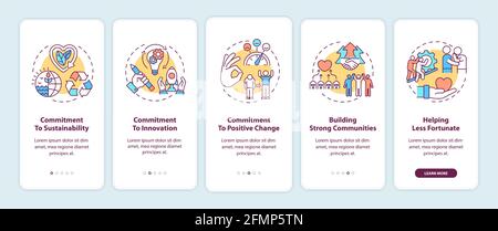 Unternehmenswerte Onboarding Mobile App Page Screen mit Konzepten Stock Vektor