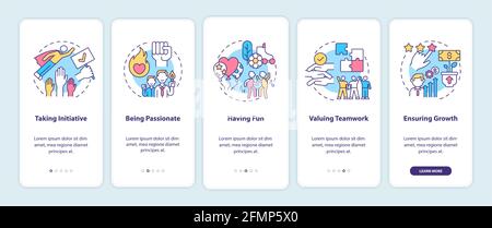 Grundlegende Unternehmenswerte Onboarding der mobilen App-Seite mit Konzepte Stock Vektor