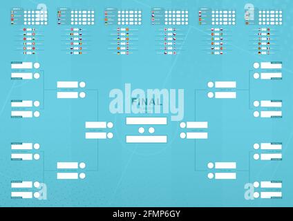 Fußball-Ergebnistabelle des europäischen Fußballturniers 2020. Spielplan des Fußballturniers 2020-21. Vektor Fußball Hintergrund. Stock Vektor