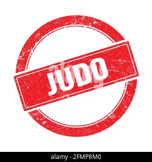 JUDO-Text auf rotem grungigen runden Vintage-Stempel. Stockfoto