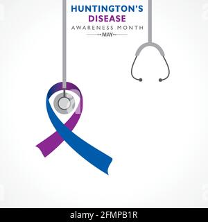 Vektor-Illustration des Monats des Morbus Huntington, der im Mai beobachtet wurde. Es ist eine progressive Gehirnstörung, die unkontrollierte Bewegungen verursacht, emot Stock Vektor