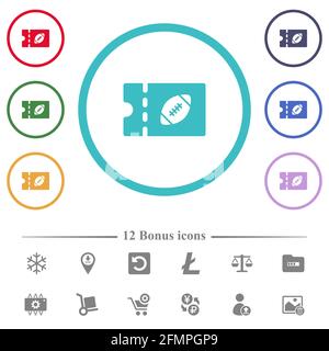 Rugby Rabatt Coupon flache Farbe Symbole in Kreisform Konturen. 12 Bonus-Symbole enthalten. Stock Vektor