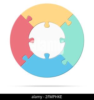 eps-Vektor-Illustration von runden farbigen Puzzle symbolisieren Zusammenarbeit oder Teamwork-Prozess mit weißer Basis, vier Optionen Idee Stock Vektor