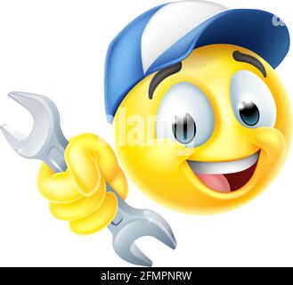 Symbol „Emoticon Emoji“ für Mechaniker oder Pflaumschlüssel Stock Vektor