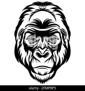 Mascot. Kopf von Gorilla. Vektor-Illustration schwarz Farbe Vorderansicht des Affen isoliert auf weißem Hintergrund. Für Dekoration, Druck, Design, Logo, Sport Stock Vektor