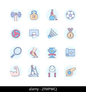 Sport und gesunder Lebensstil – Symbole im Liniendesign Stock Vektor