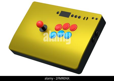 Vintage Arcade-Stick mit Joystick und Turnier-Tasten auf weiß Stockfoto