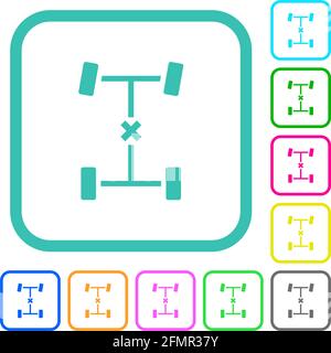 Zentrale Differentialsperre lebendige farbige flache Symbole in gekrümmten Rändern Auf weißem Hintergrund Stock Vektor