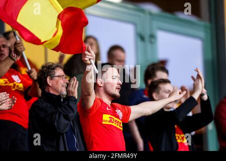 Farum, Dänemark. Mai 2021. Fans des FC Nordsjaelland sahen sich während des 3F Superliga-Spiels zwischen dem FC Nordsjaelland und dem FC Kopenhagen in Right to Dream Park in Farum an. (Foto: Gonzales Photo/Alamy Live News Stockfoto