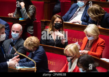 Der französische Delegierte für Staatsbürgerschaft, der der Innenministerin Marlene Schiappa während einer Fragestunde an die Regierung bei der Nationalversammlung am 11. Mai 2021 in Paris beigesetzt wurde. Foto von Raphael Lafargue/ABACAPRESS.COM Stockfoto