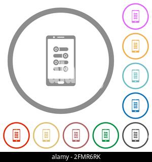 Mobile Feinabstimmung flache Farbsymbole in runden Konturen auf Weißer Hintergrund Stock Vektor