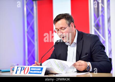 Wien, Österreich. 11.Mai 2021. Pressekonferenz mit Bildungssprecher Hermann Brückl (FPÖ) zu aktuellen Themen im Medienzentrum FPÖ. Stockfoto