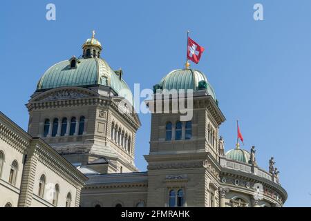 Eine Nahaufnahme des Schweizer parlamentsgebäudes oder Bundeshaus in Bern Stockfoto