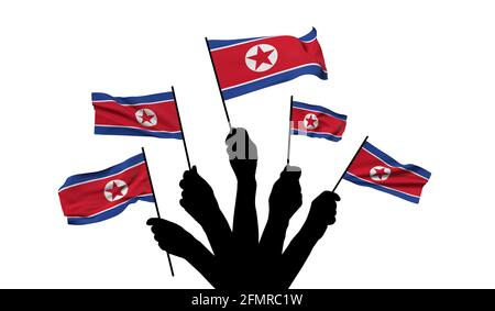 Nordkoreas Nationalflagge wird geschwenkt. 3D-Rendering Stockfoto