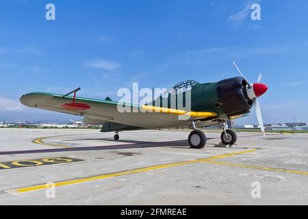 Die Mitsubishi A6M Zero war ein Langstreckenflugzeug, das von 1940 bis 1945 vom Imperial Japanese Navy Air Service (IJNAS) betrieben wurde. Die A6M war de Stockfoto