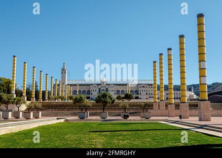 Barcelona, Spanien - 17. März 2017: Estadi Olimpic Lluis Companys. In dieser Phase wurden die Olympischen Spiele 1992 gefeiert. Stockfoto