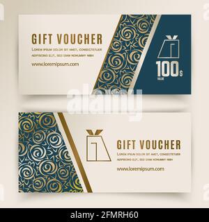 Vektor-Geschenkgutschein-Vorlage. Universal Flyer für Business. Luxus weiß schwarz Vektor-Design für Kaufhäuser, Business. Wert 100 Dollar. Stock Vektor