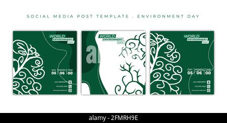 Design des Weltumwelttages mit weißem und grünem Hintergrund. Set von Social-Media-Post-Vorlage. Gute Vorlage für Social-Media-Kampagne Design. Stock Vektor