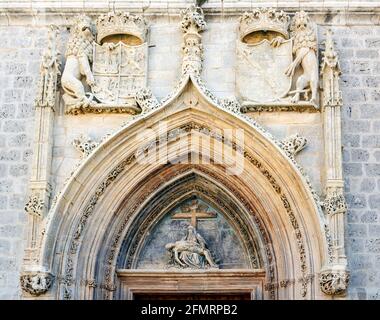 Fassade des Eingangs zur Kirche der Kartause Miraflores, Burgos, Spanien Stockfoto