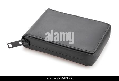 Schwarze Herren Brieftasche Pfad isoliert auf weiß Stockfoto