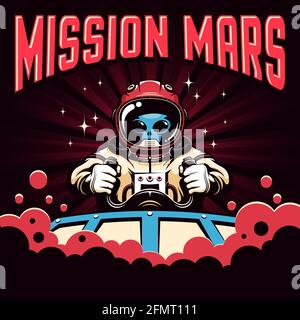 Mission Mars Retro Poster mit Alien Pilot Stock Vektor
