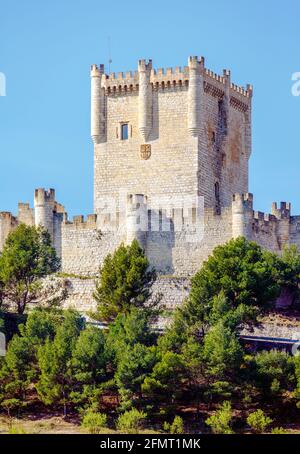 Penafiel Burg, Provinz Valladolid, Kastilien und Leon, Spanien Turm der Hommage Stockfoto