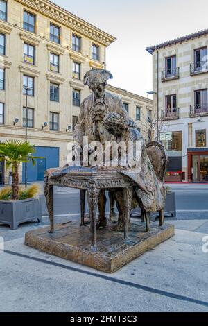 Bronzestatue für den Architekten Alberto de Churriguera und den fränkischen Grafen Jose del Castillo, Salamanca, Kastilien und Leon, Spanien Stockfoto