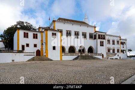 Sintra National Palace, Palacio Nacional de Sintra, der am besten erhaltene mittelalterliche Königspalast in Portugal, Teil der Kulturlandschaft von Sintra, ein Stockfoto