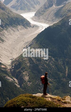 Il ghiacciaio Mer de Glace visto dal rifugio La Flégère, Chamonix Stockfoto