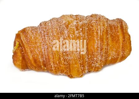 Kuchenteig mit Zucker überstreichen. Cremepaste-Brötchen, tournemi typisch katalanisch Stockfoto