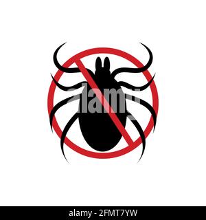 Symbol „Stop mite“. Anti Zecken verboten Zeichen für Insektenspray Killer Repellent isoliert auf weißem Hintergrund. Vektorgrafik flach. Stock Vektor