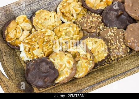 Schokolade Haselnussmandel, gezuckerte mediterrane Speisen Dessert Stockfoto