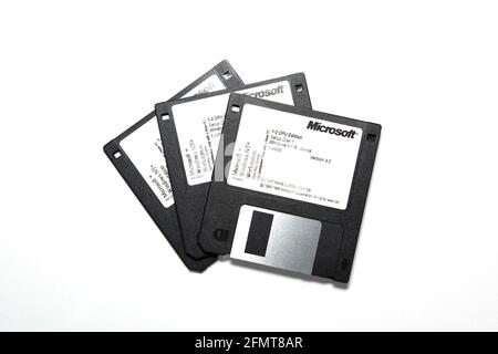 Installationsdisketten für Microsoft Windows NT Workstation V4.0-Computer, auf dem ausgeführt wird System Stockfoto