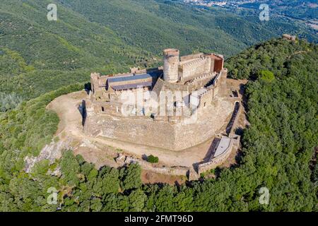 Mittelalterliche Burg Montsoriu. Im Naturpark Montseny Katalonien Spanien Stockfoto