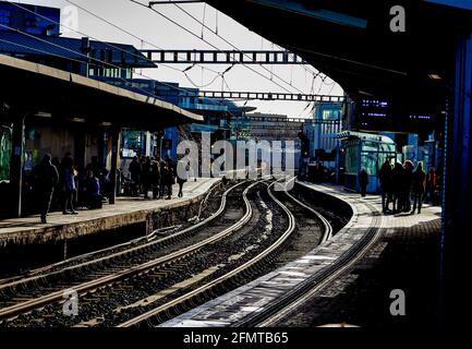 Bahnsteig am Bahnhof Tara Street, Dublin, Irland Stockfoto