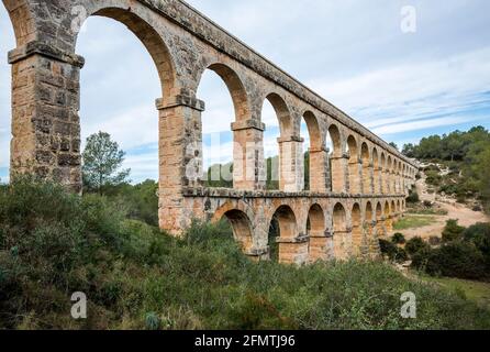 Blick auf das römische Aquädukt Pont del Diable, Tarragona, Spanien Stockfoto