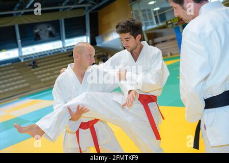 Porträt von Männern, die Judo praktizieren Stockfoto