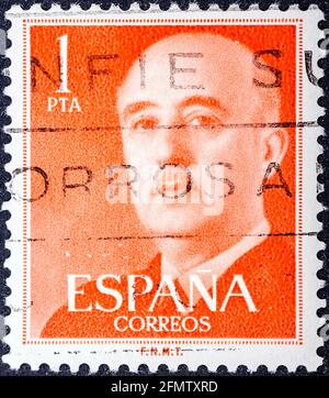 SPANIEN - UM 1961: Eine in Spanien gedruckte Briefmarke zeigt Francisco Franco, um 1961 Stockfoto