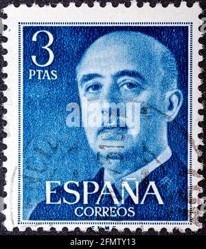 SPANIEN - UM 1961: Eine in Spanien gedruckte Briefmarke zeigt Francisco Franco, um 1961 Stockfoto