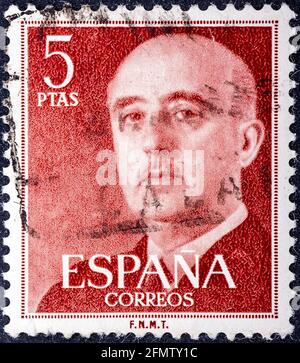 SPANIEN - UM 1961: Eine in Spanien gedruckte Briefmarke zeigt Francisco Franco, um 1961 Stockfoto
