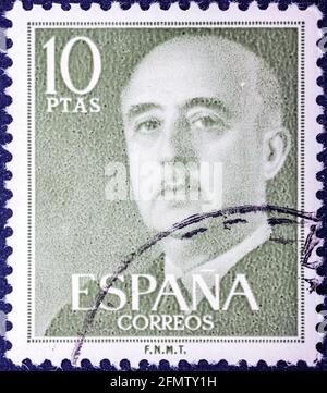 SPANIEN - UM 1961: Eine in Spanien gedruckte Briefmarke zeigt Francisco Franco, um 1961 Stockfoto