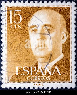 SPANIEN - UM 1961: Eine in Spanien gedruckte Briefmarke zeigt Francisco Franco, um 1961 Stockfoto