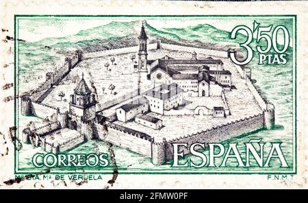 SPANIEN - UM 1967: Eine in Spanien gedruckte Briefmarke zeigt das Zisterzienserkloster Santa Maria de Veruela um 1967 Stockfoto