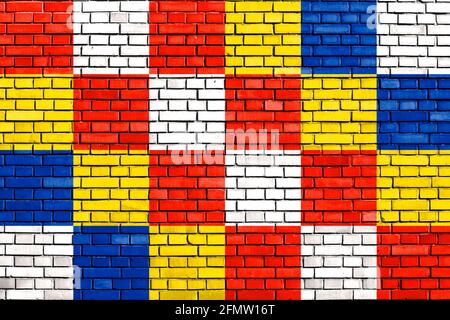 Flagge der Provinz Antwerpen auf Ziegelmauer gemalt Stockfoto