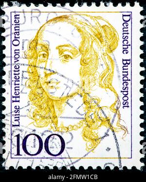 DEUTSCHLAND - UM 1994: Die in Deutschland gedruckte Briefmarke zeigt das Porträt von Luise Henriette von Oranien um 1994 Stockfoto