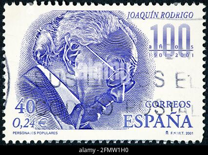 SPANIEN - UM 2001: Eine in Spanien gedruckte Briefmarke zeigt Joaquin Rodrigo Stockfoto